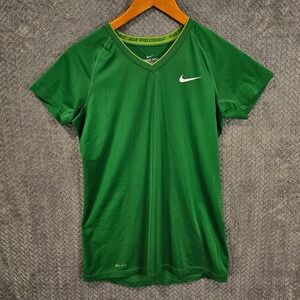 Nike Pro Combat Dri-FIT Women Green Fitted V-Neck Short Sleeve Training Shirt M